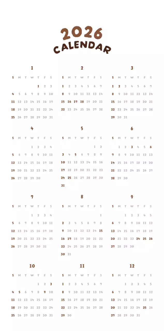 갈색 아기자기한 캘린더