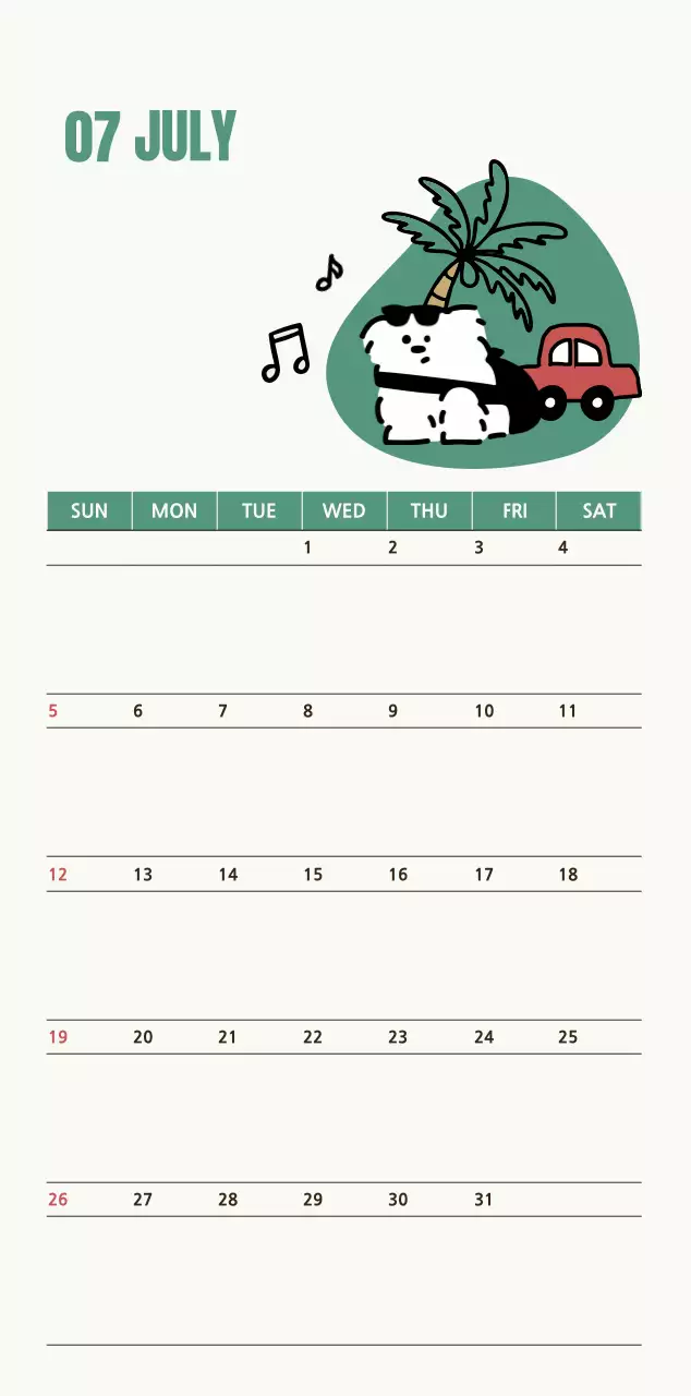 흰색 아기자기한 달력 캘린더