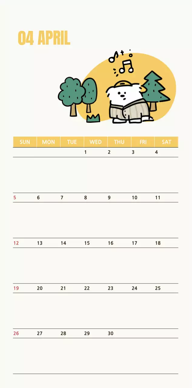 흰색 아기자기한 달력 캘린더