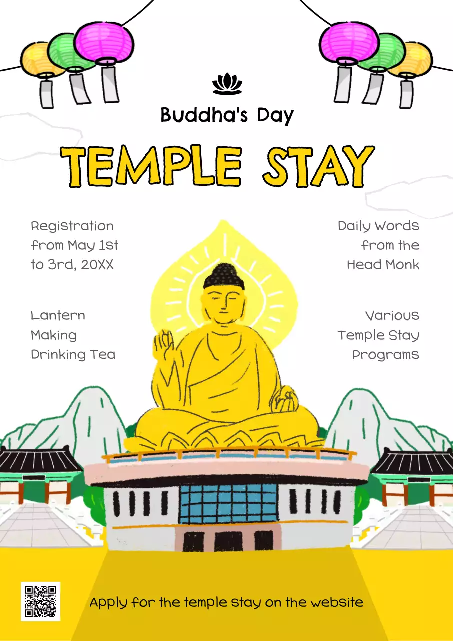 Yellow Cultural Buddhist Temple Event Poster