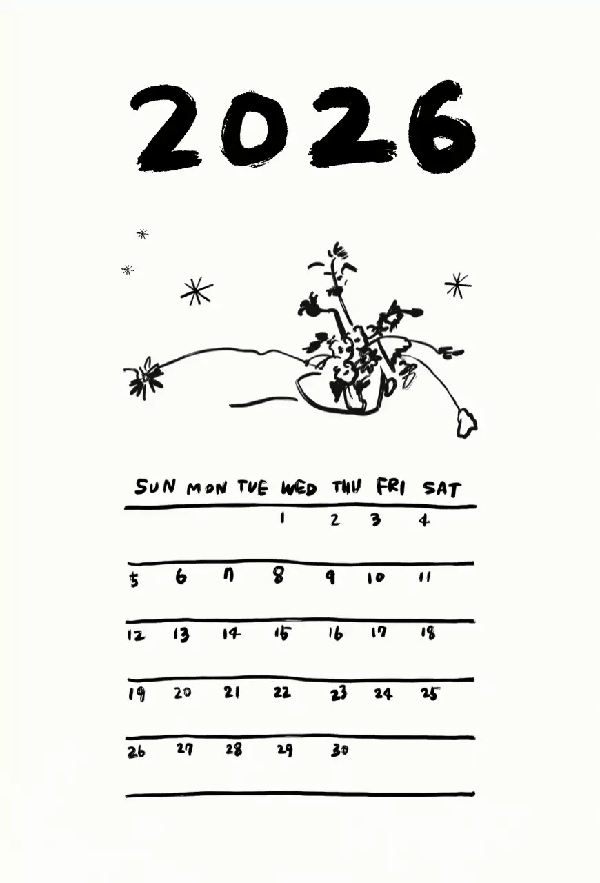 흑백 빈티지 달력 안내