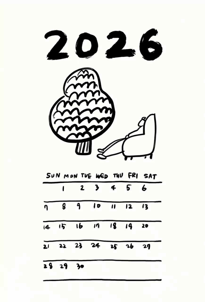 흑백 단순 달력 캘린더