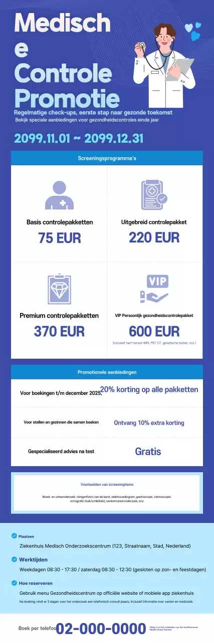 Blauwe moderne gezondheidscheck-up promotie