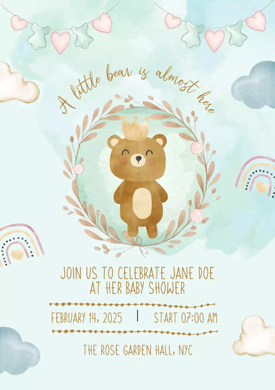 Mint Watercolor Whimsical Baby Shower Invitation