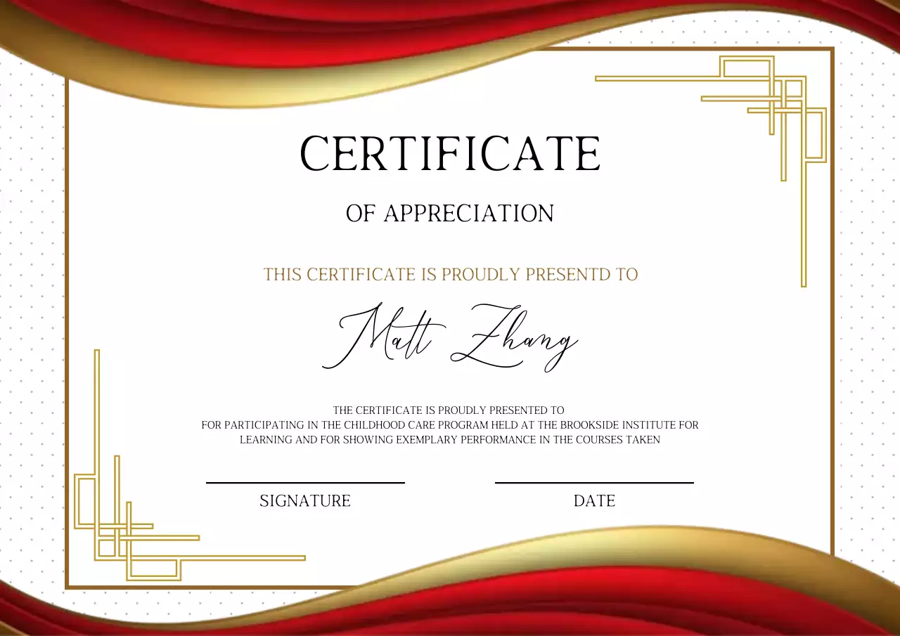 Red and gold modern appreciation certificate