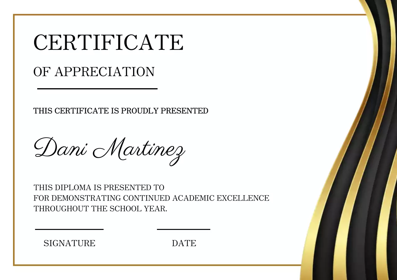 Black and gold modern appreciation certificate