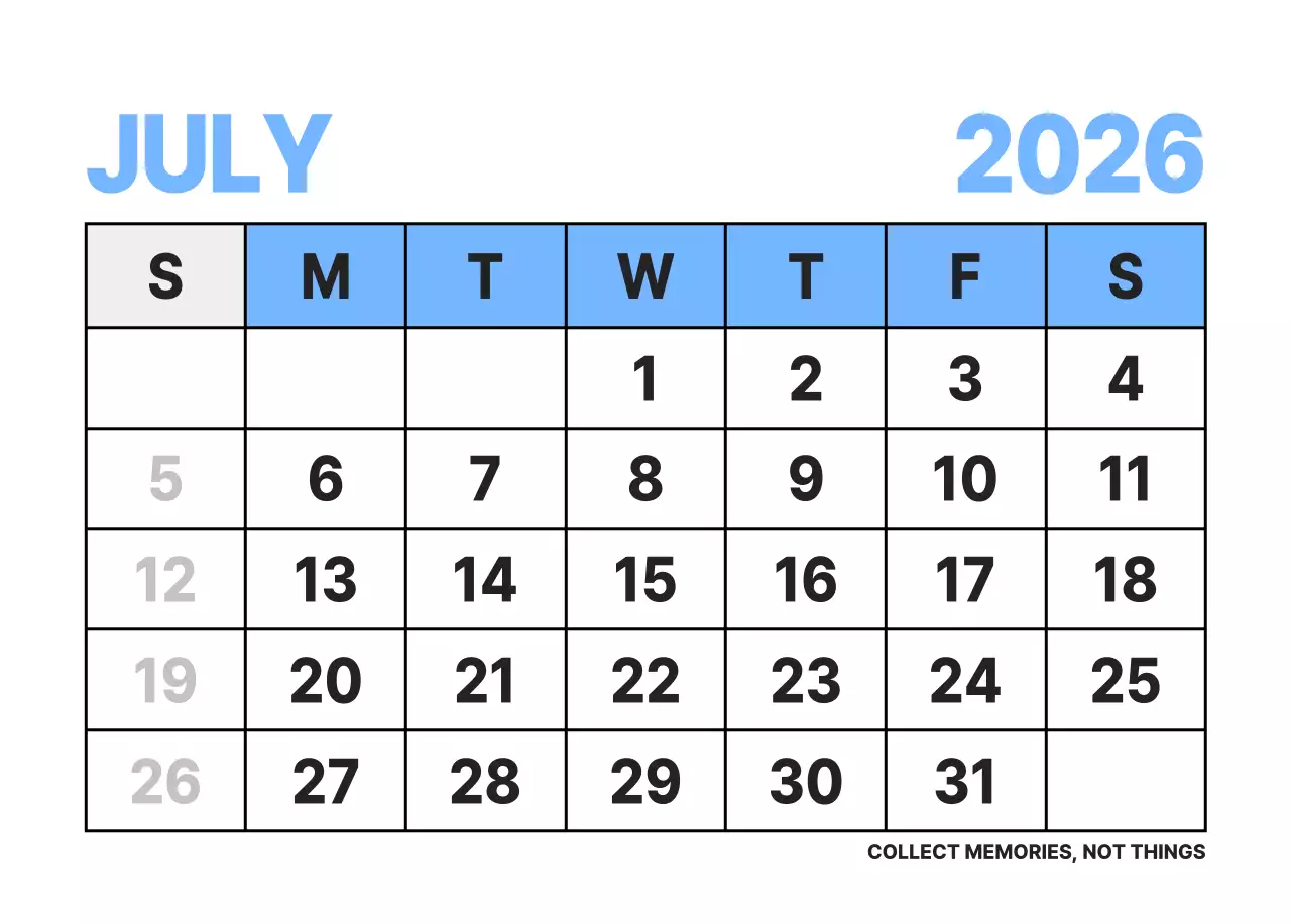 하늘색 모던 연간 계획 달력