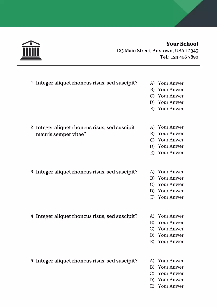 Green modern school exam document