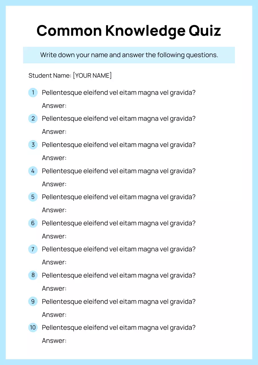 blue minimal quiz document