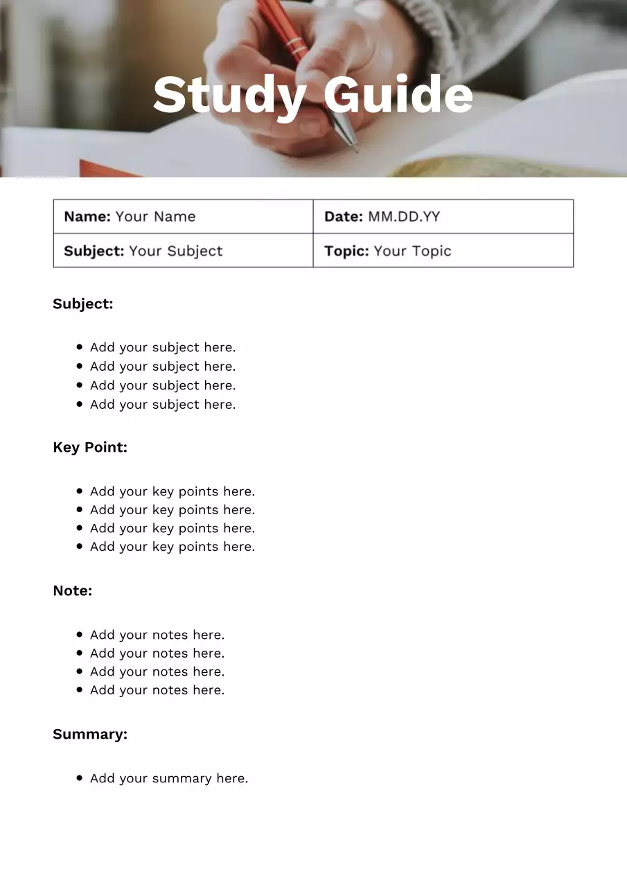 white minimalist study guide document