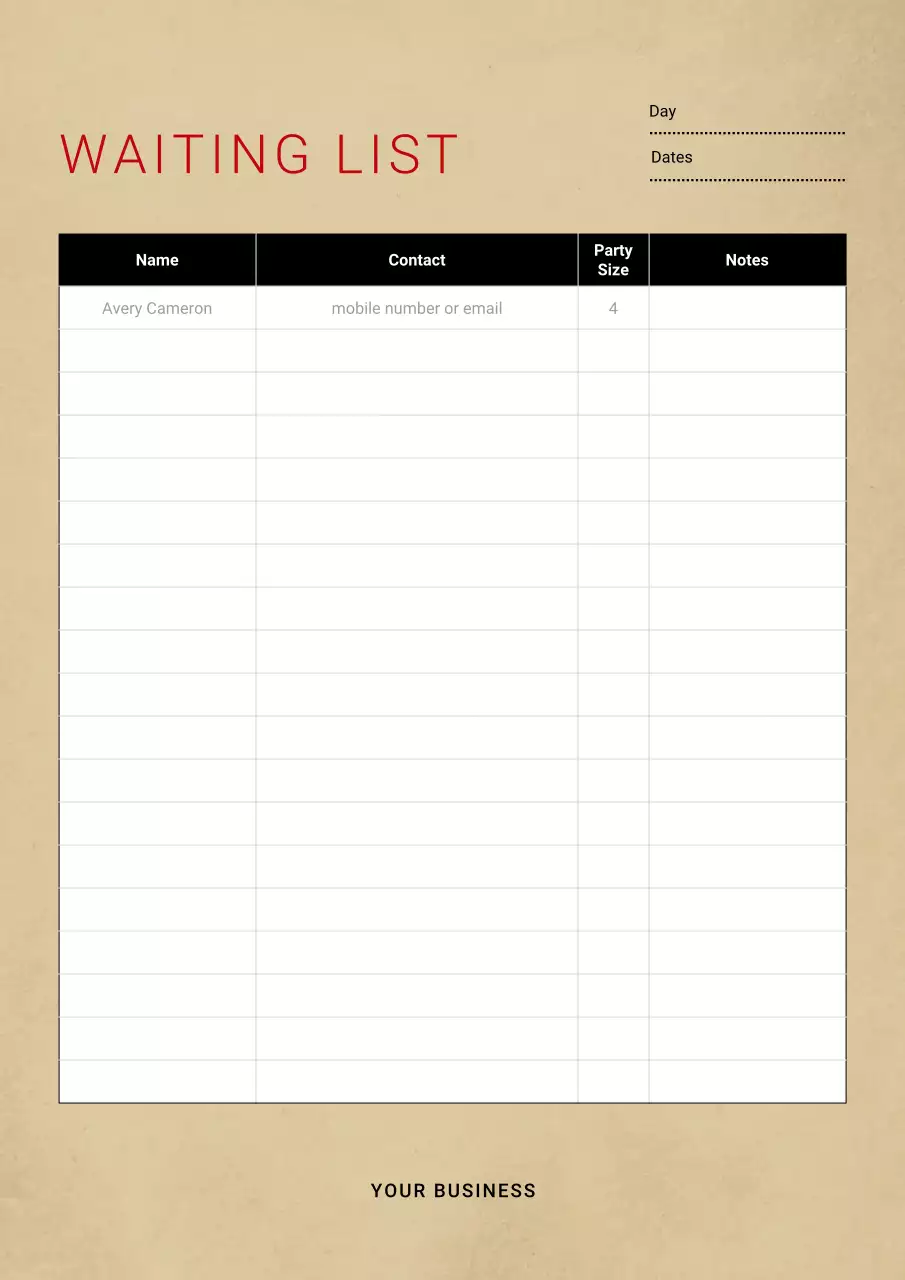 Beige Minimal Waiting List