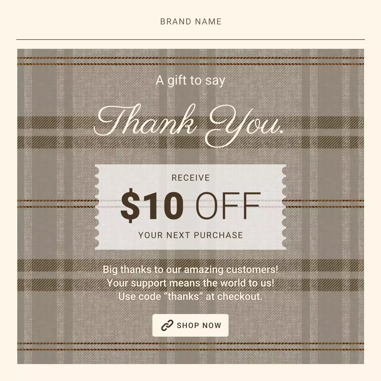 Beige Classic Plaid Thank You Promotion