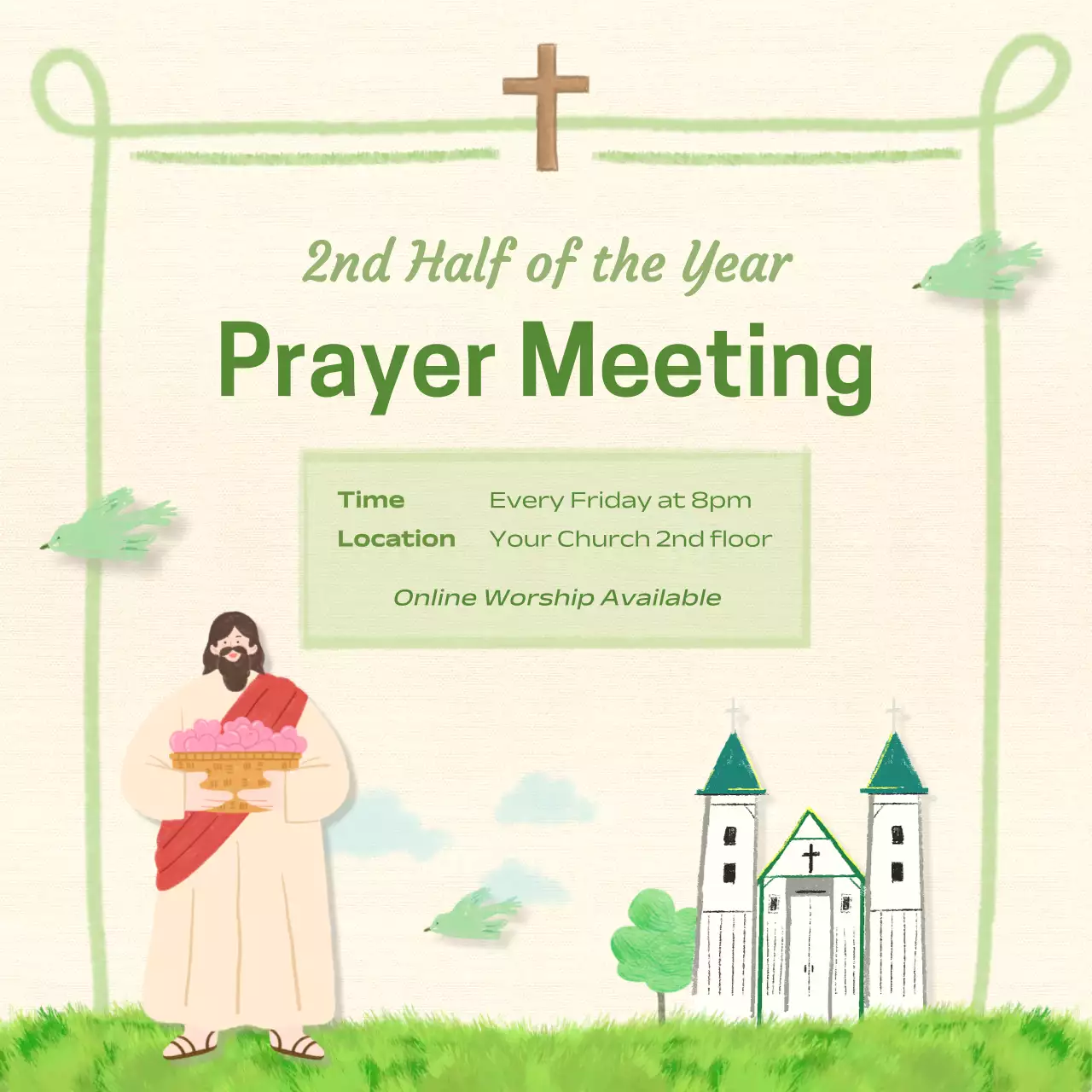 Green Traditional Prayer Announcement Social Media Post