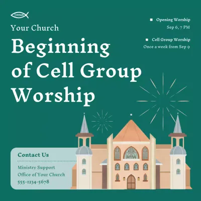 Green Traditional Worship Announcement Social Media Post