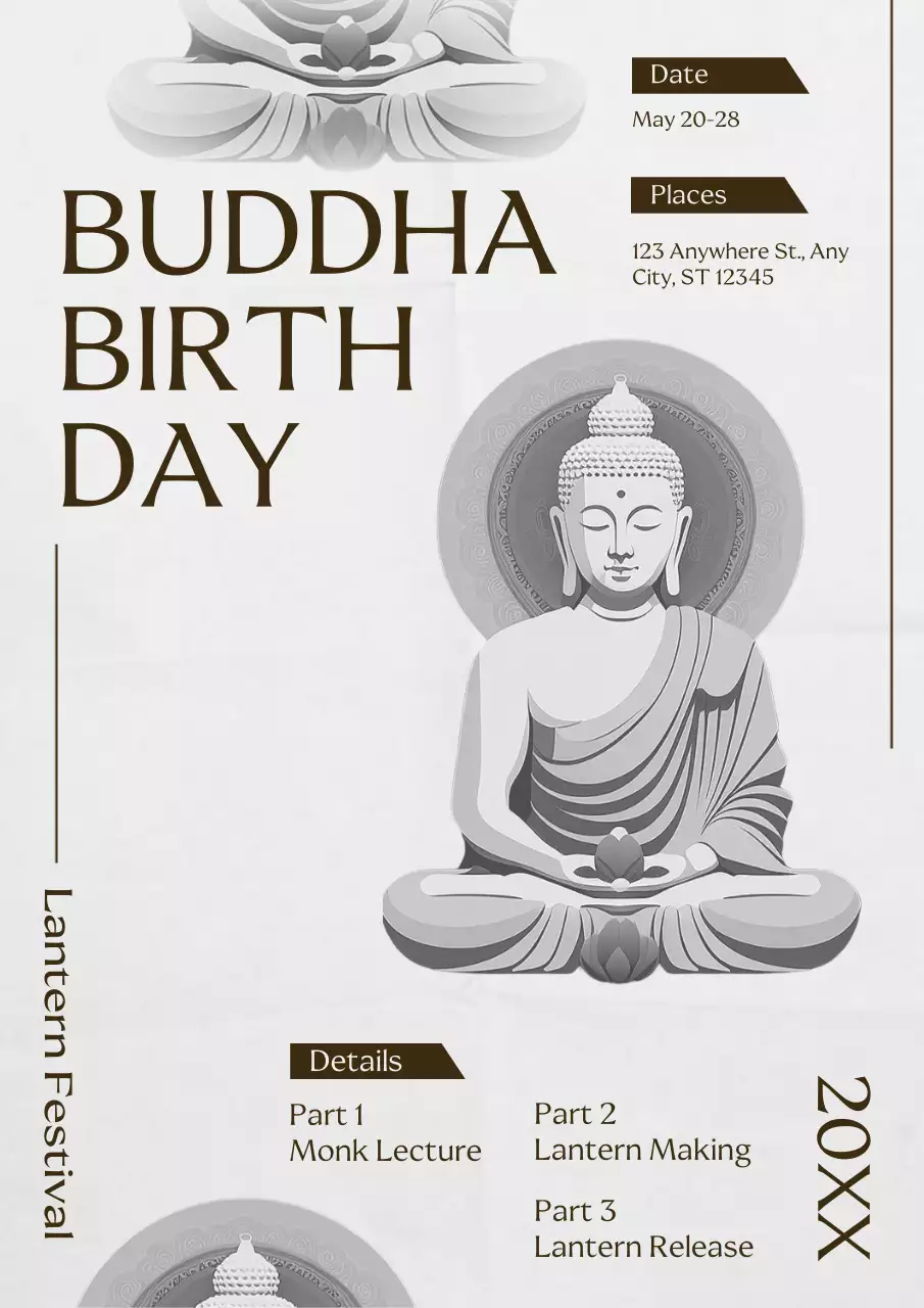 Grey Traditional Buddha Festival Announcement Poster