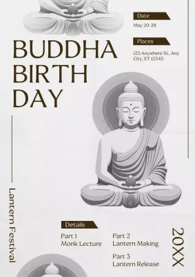 Grey Traditional Buddha Festival Announcement Poster