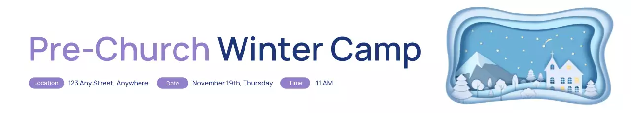 Banner promocional de acampamento de inverno minimalista azul