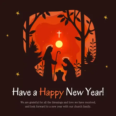 Orange Traditional Nativity Greetings Card Social Media Post