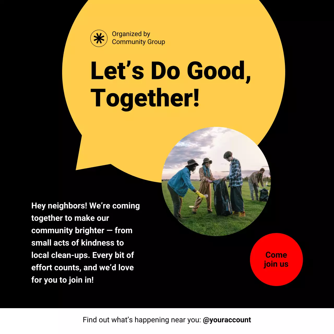 Black and Yellow Modern Community Participation Announcement