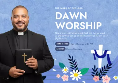 Blue Traditional Worship Announcement Poster