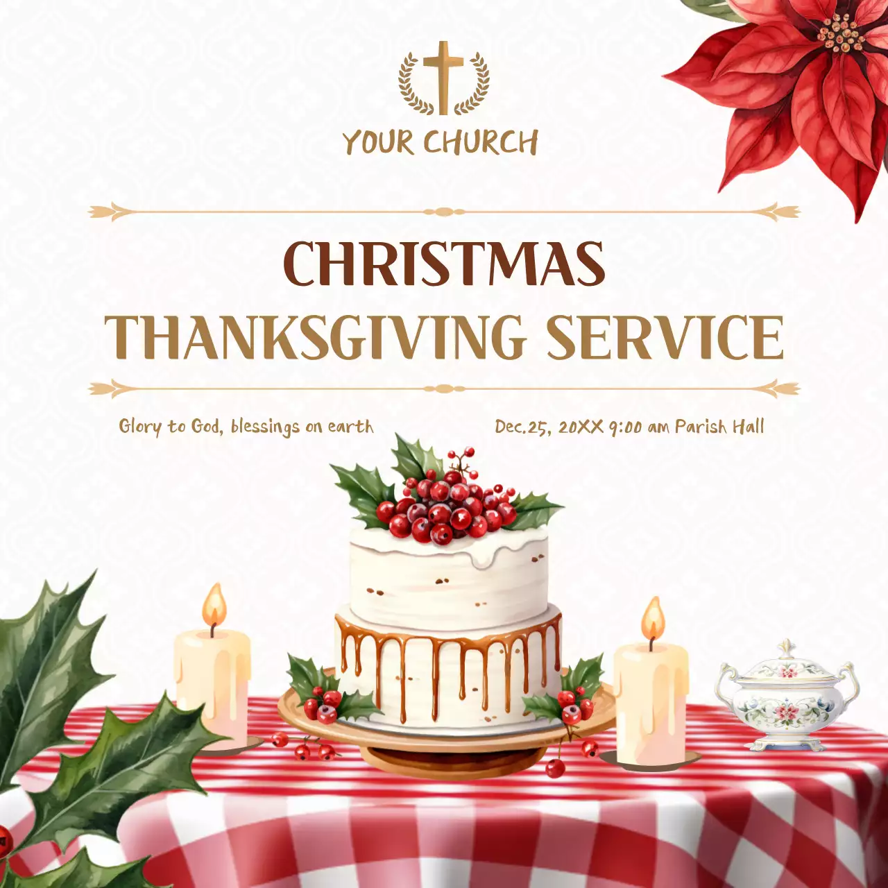 레드 전통 크리스마스 발표 소셜 미디어 게시물