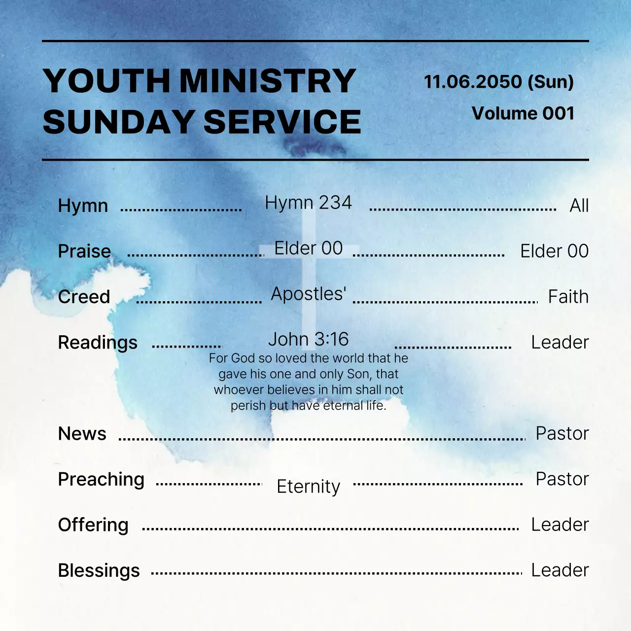 Blue Simple Church Bulletin Social Media Post