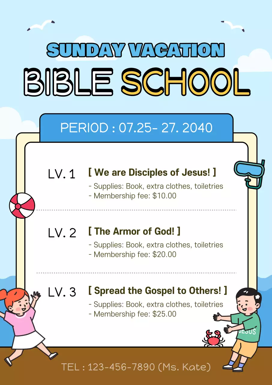 Blue Modern Bible School Announcement Poster