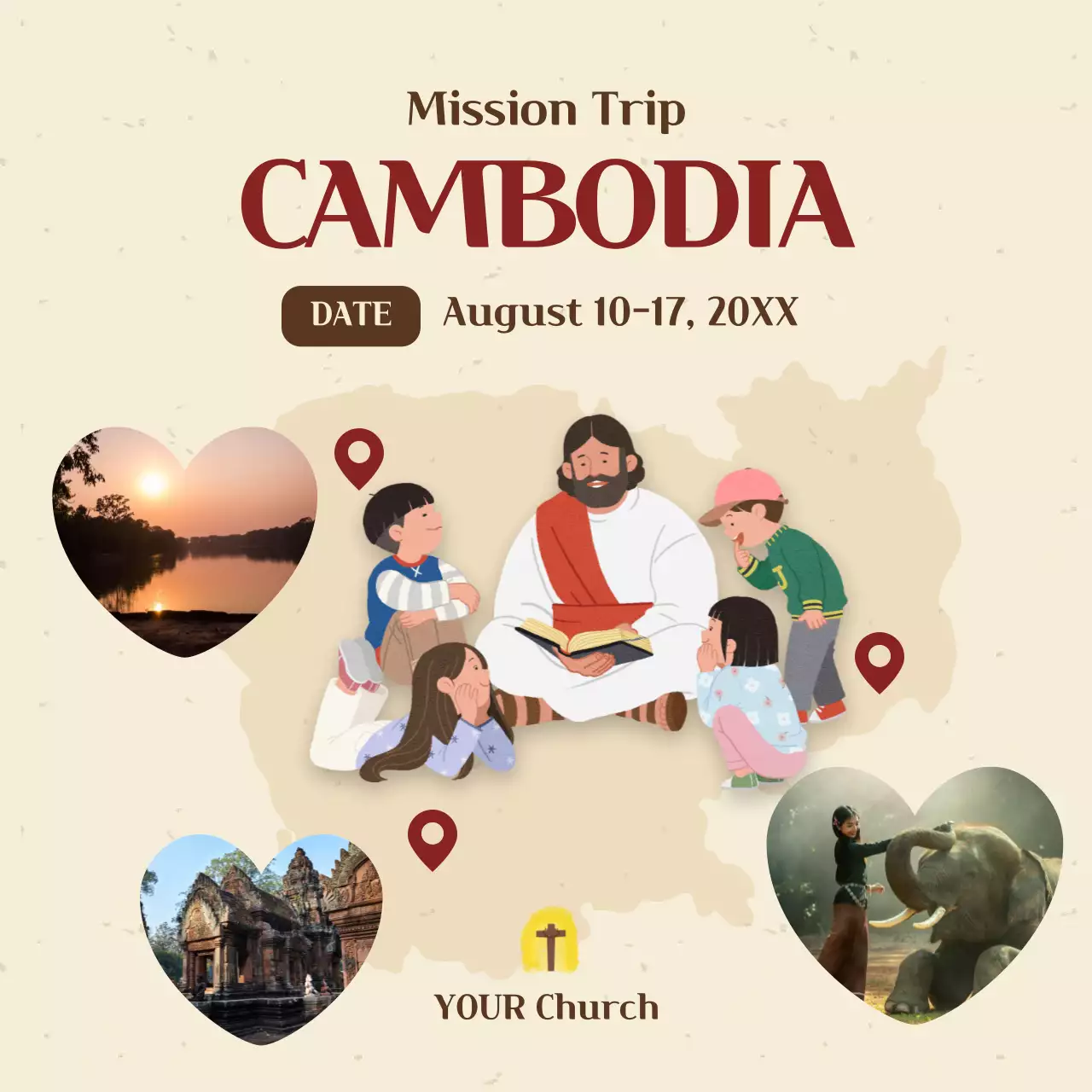 Beige Traditional Mission Trip Announcement Social Media Post