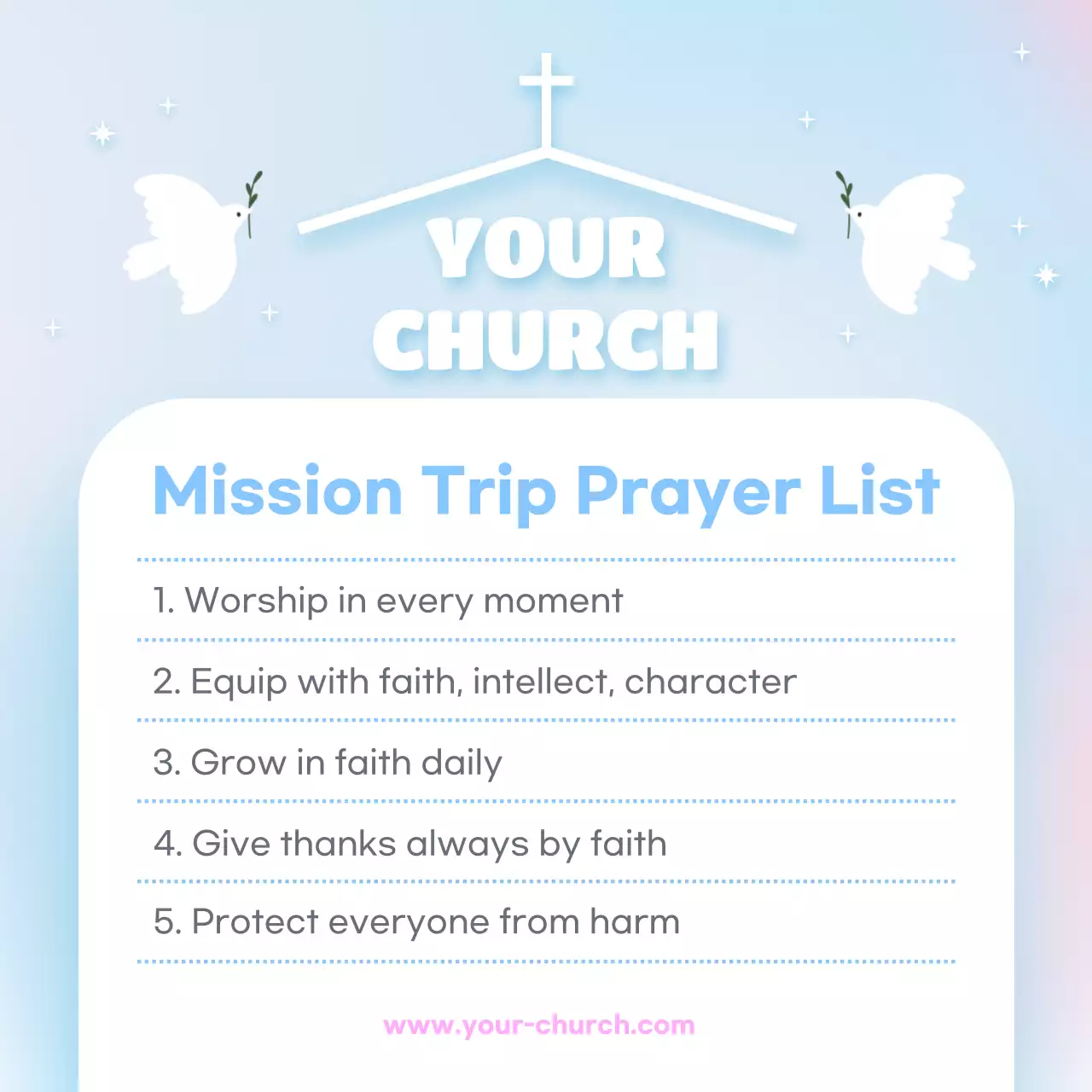 블루 미니멀 교회 가이드라인 소셜 미디어 게시물