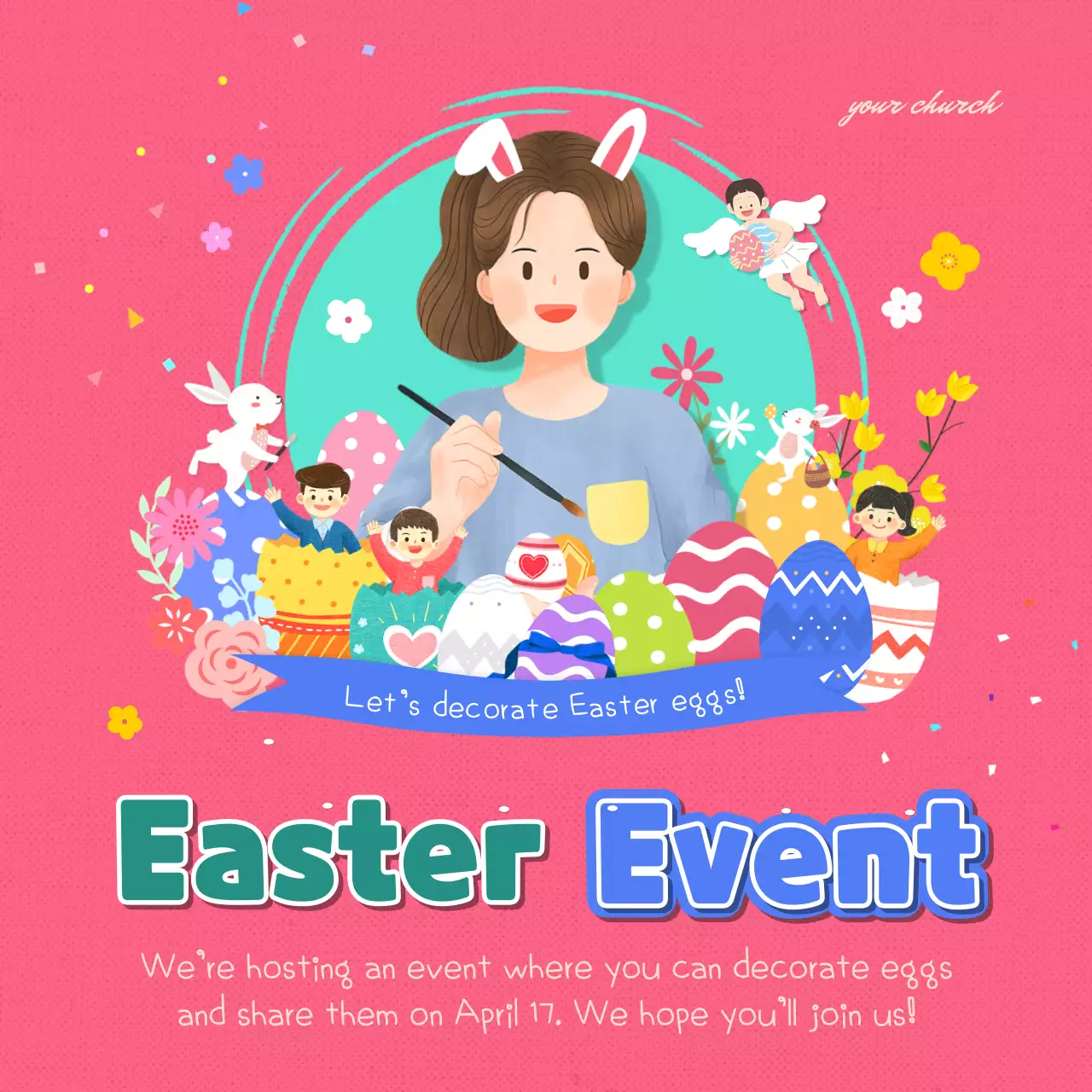 Pink Playful Easter Event Social Media Post