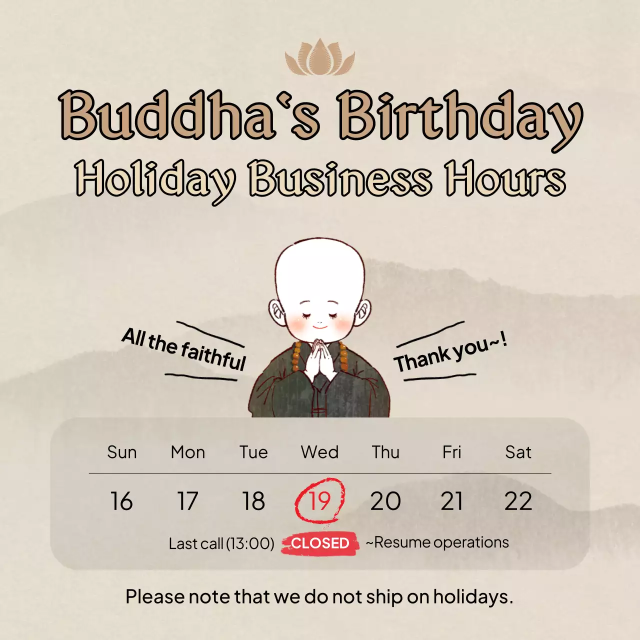 Bài đăng trên mạng xã hội về thông báo ngày lễ truyền thống màu be