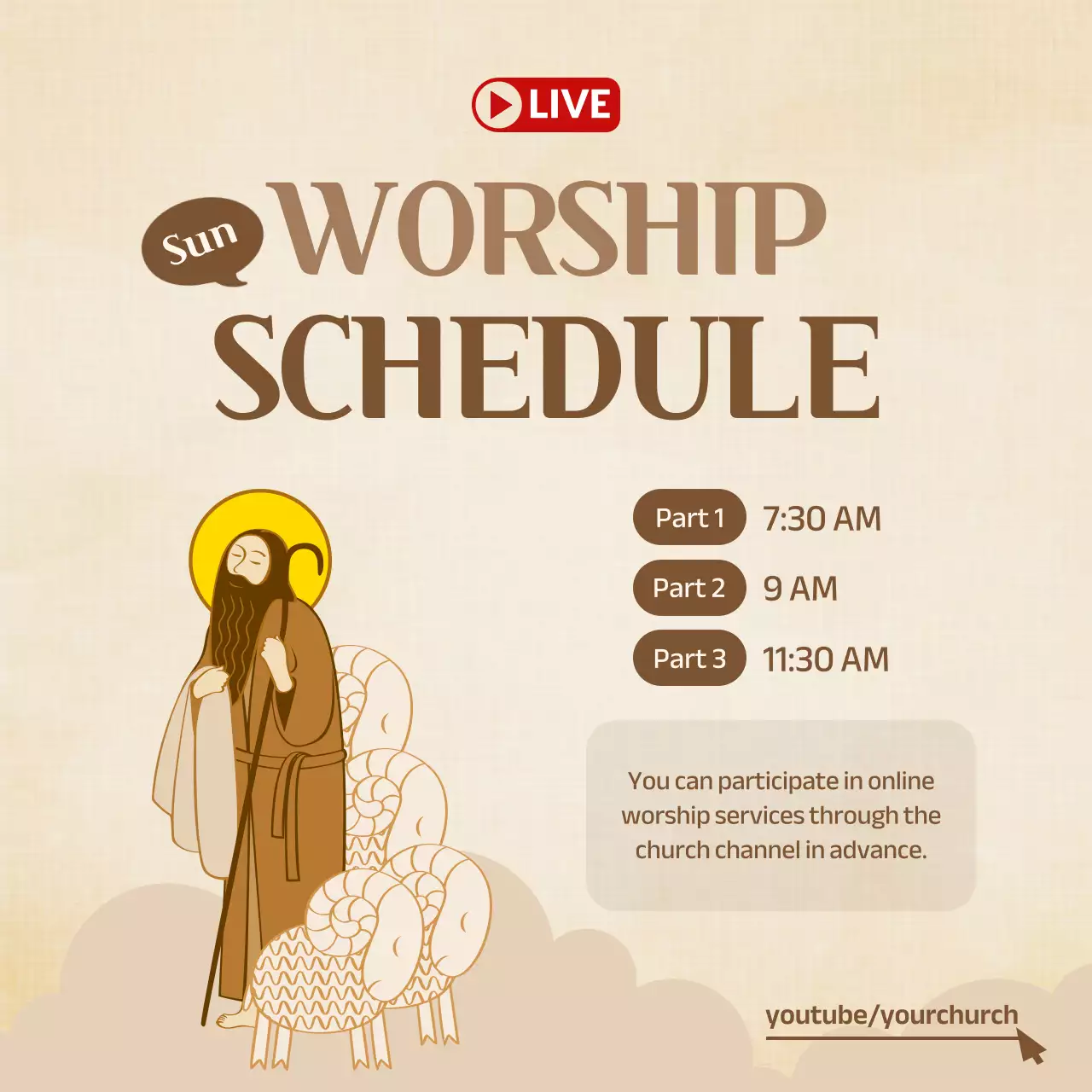 Beige Traditional Worship Announcement Social Media Post