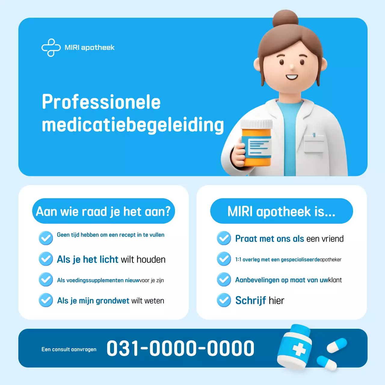 Advertentie voor een hemelsblauwe consultatie voor schone gezondheid