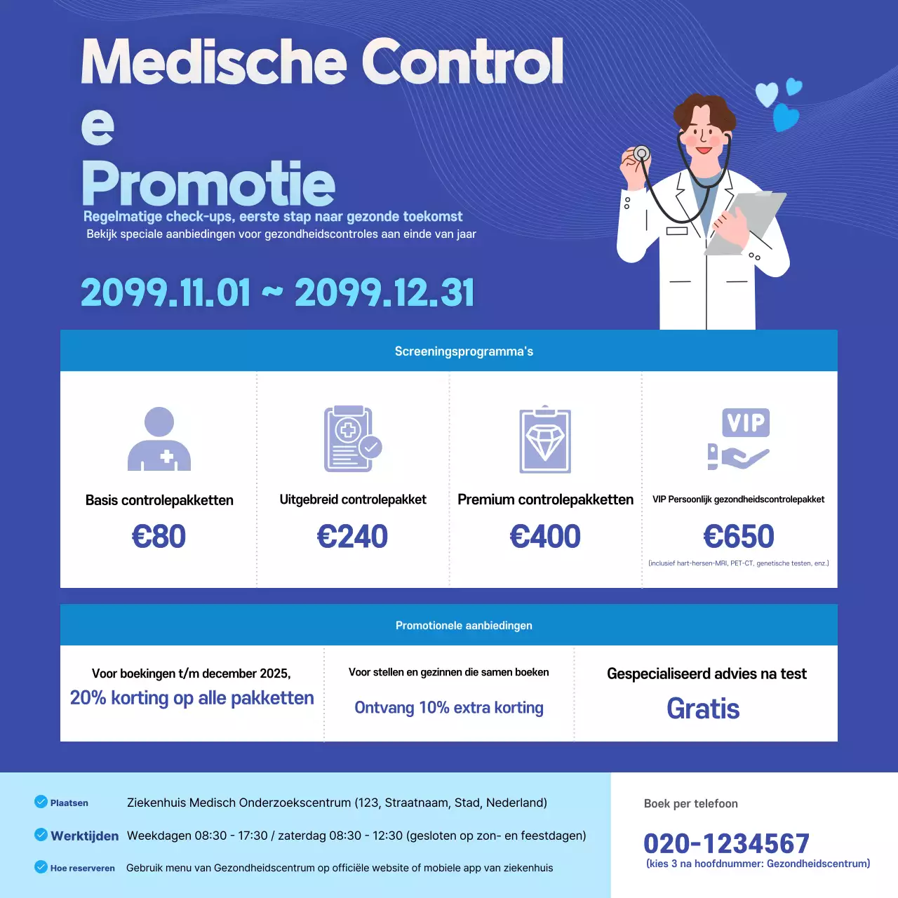 Blauwe moderne gezondheidscheck-up promotie