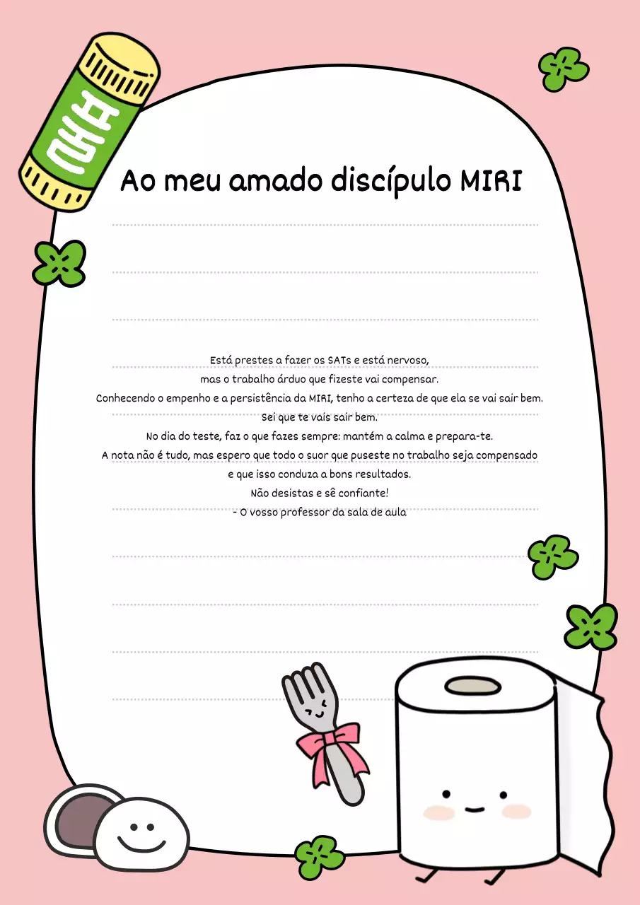 Carta rosa, fofa e animada para o vestibular