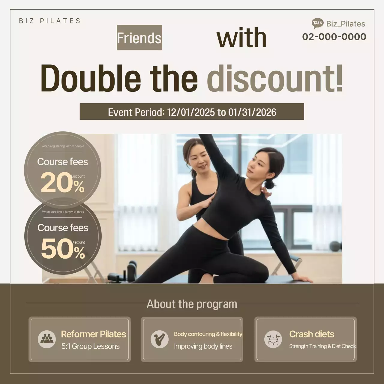 Beige Modern Pilates Discount Event