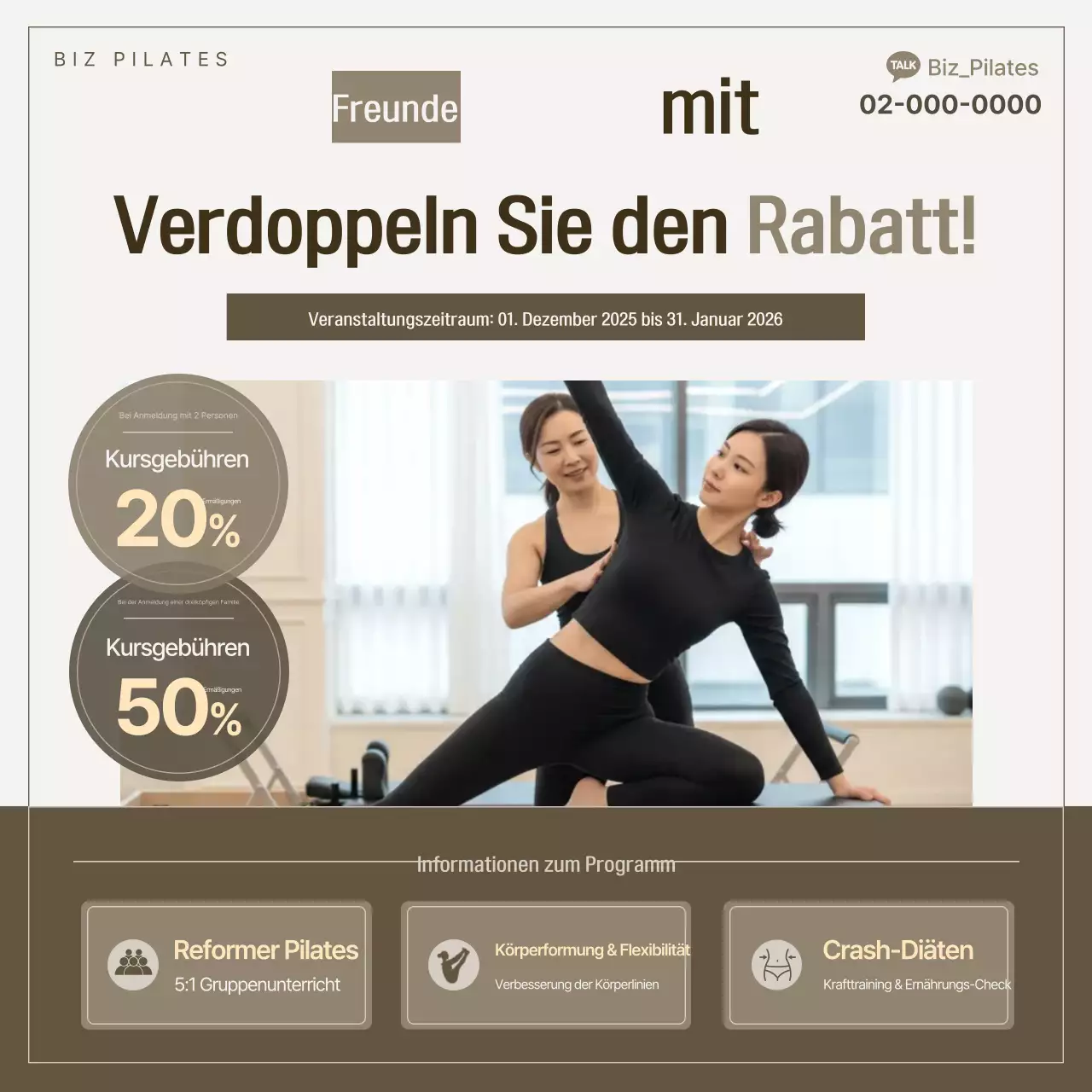 Beige Modern Pilates Rabattaktion