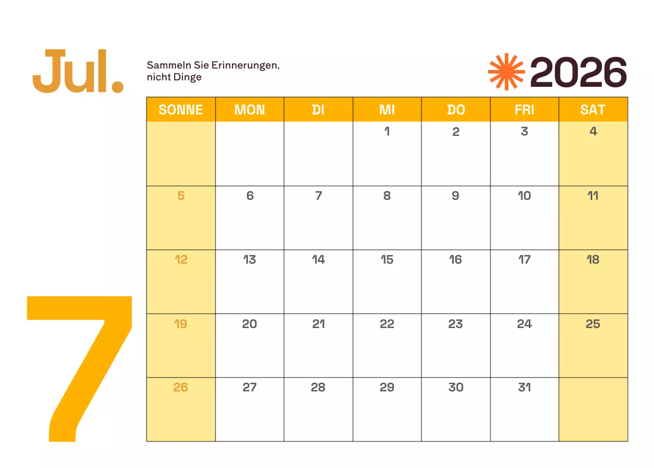 Gelber moderner Kalender Kalender