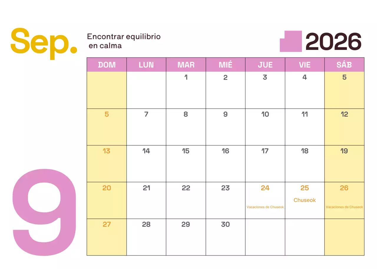 Calendario moderno amarillo Calendario