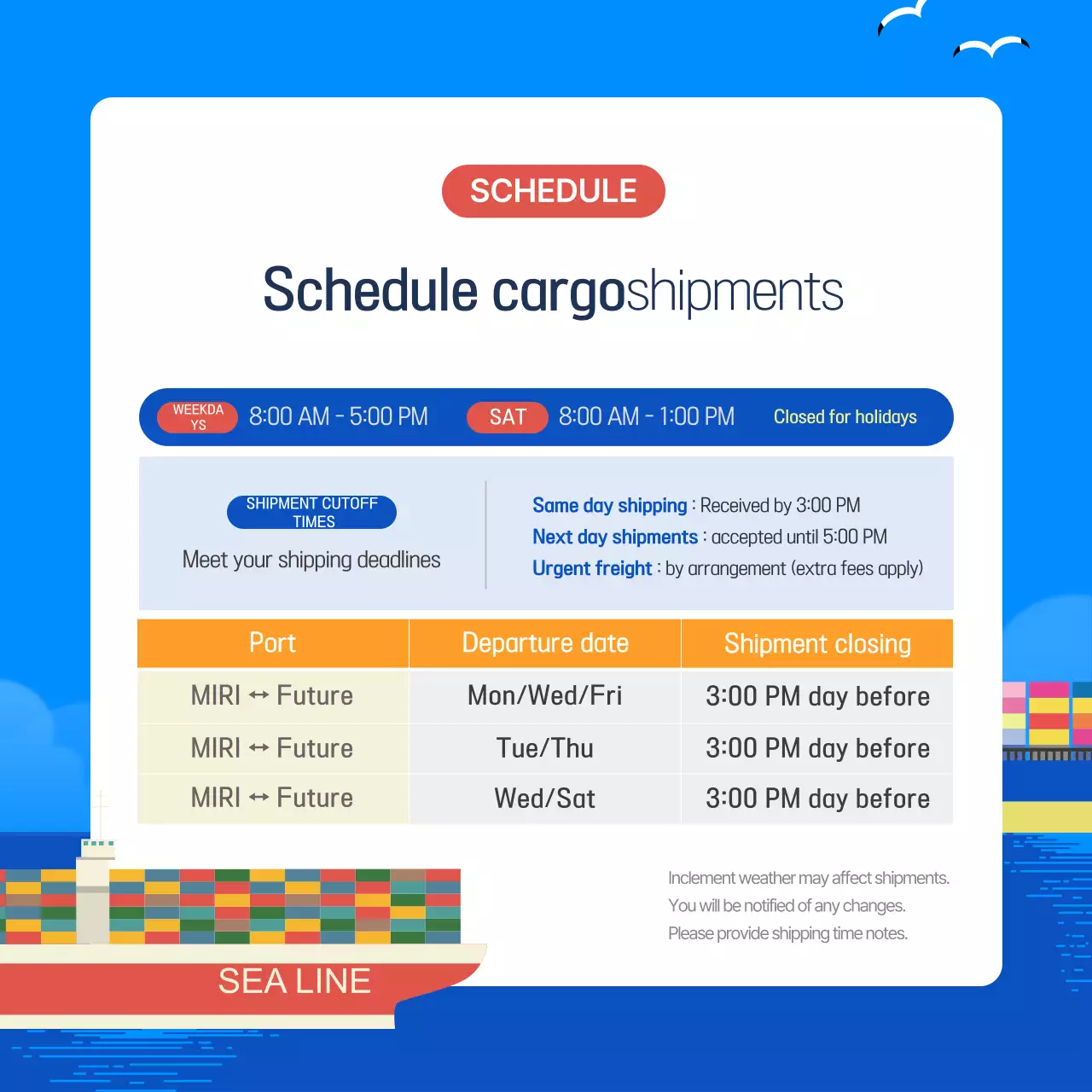 Lịch trình vận chuyển hàng hóa sạch của Blue