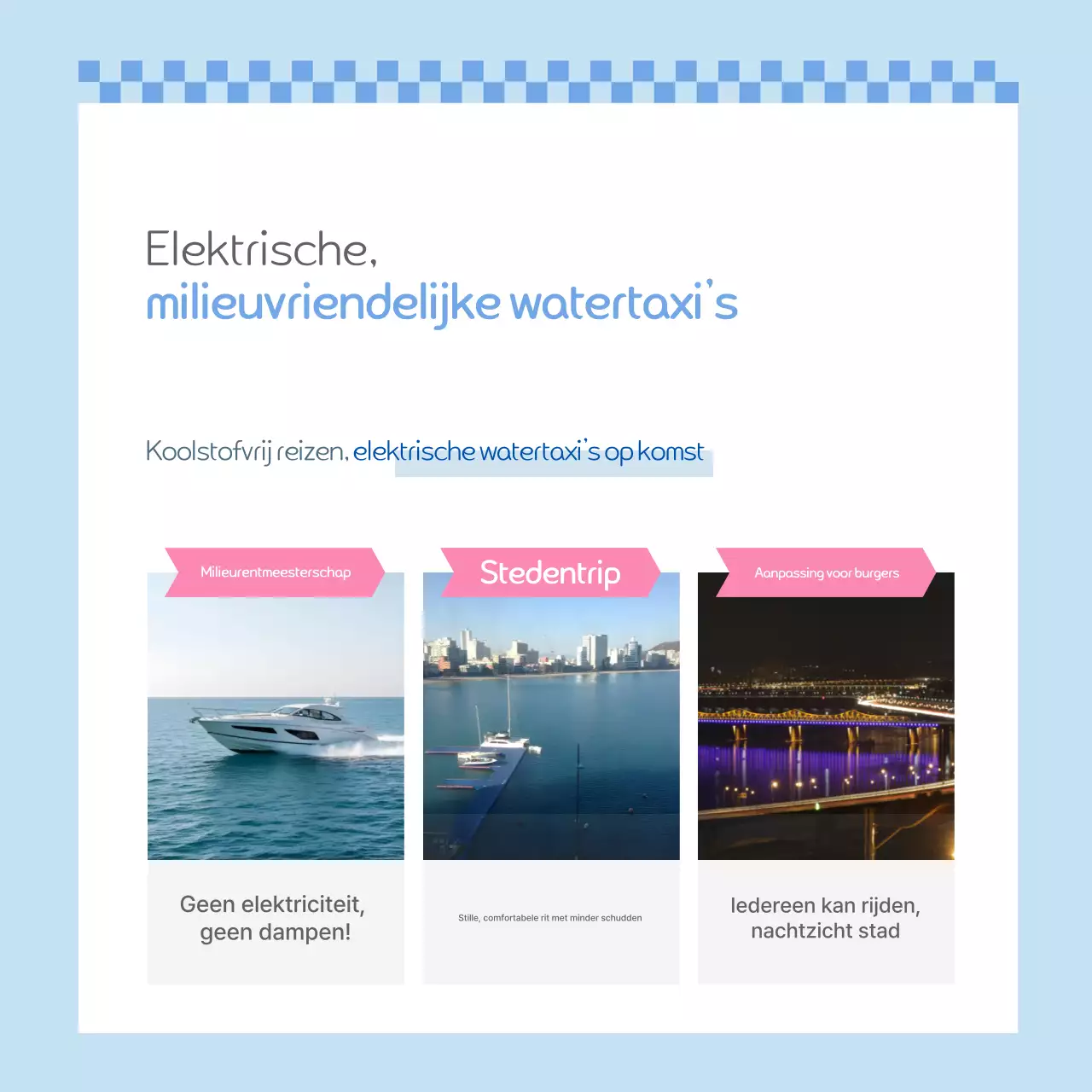 Reclame voor een moderne watertaxi in hemelsblauw