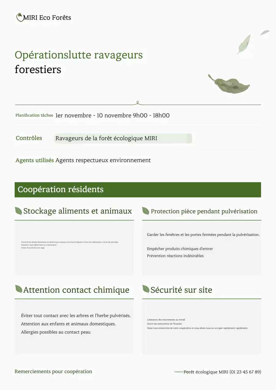 Avis sur les travaux de lutte antiparasitaire de Green Forest