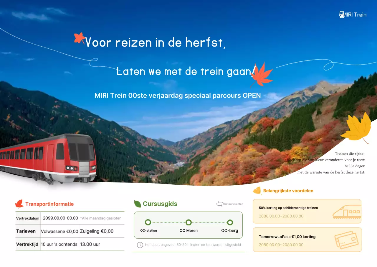 Blauwe Eenvoudige Herfsttreinreisactie