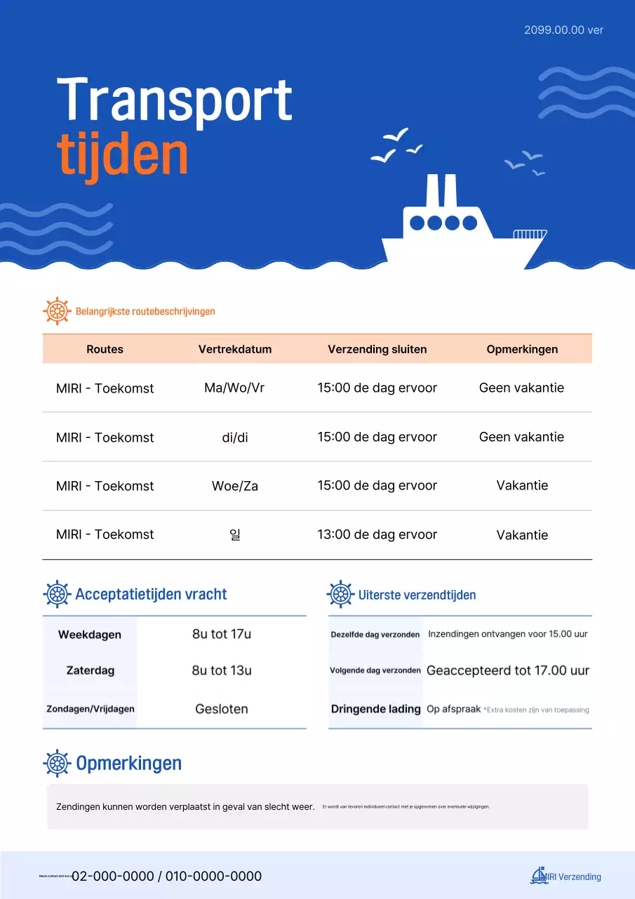 Blauwe eenvoudige vrachtvervoertijdgids