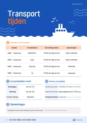 Blauwe eenvoudige vrachtvervoertijdgids