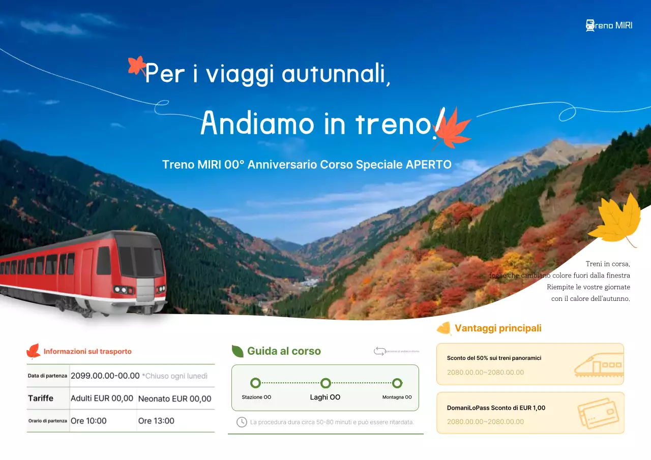 Promozione viaggio in treno autunnale semplice e blu