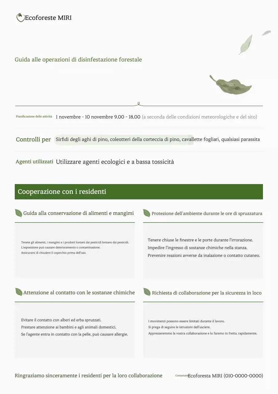 Avviso sui lavori di disinfestazione di Green Forest