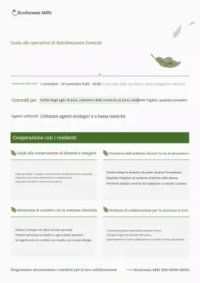 Avviso sui lavori di disinfestazione di Green Forest