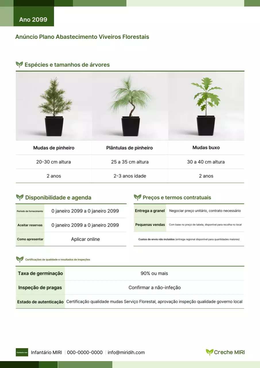 Aviso sobre o fornecimento de mudas florestais verdes simples