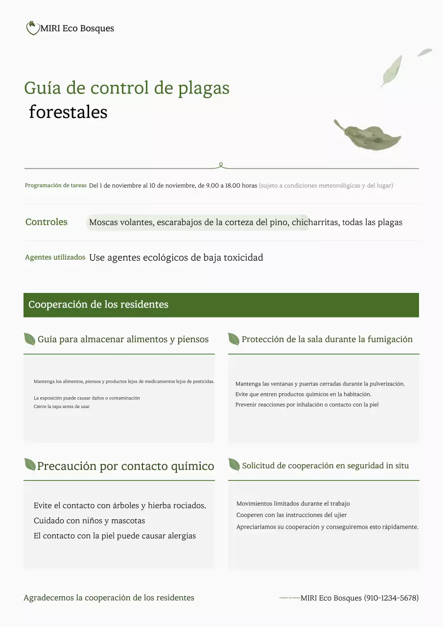 Aviso sobre el trabajo de control de plagas de Green Forest